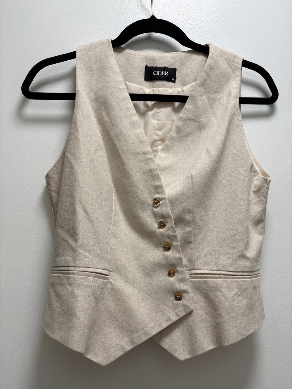 Cider Cream Asymmetric Buttoned Waistcoat Vest. M - neutral minimal quiet fall